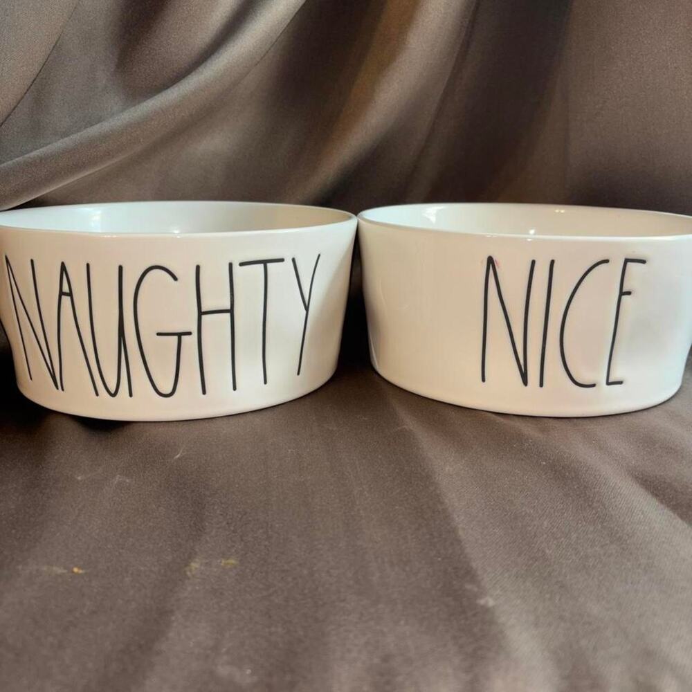 Rae dunn dog bowls naughty and nice like new